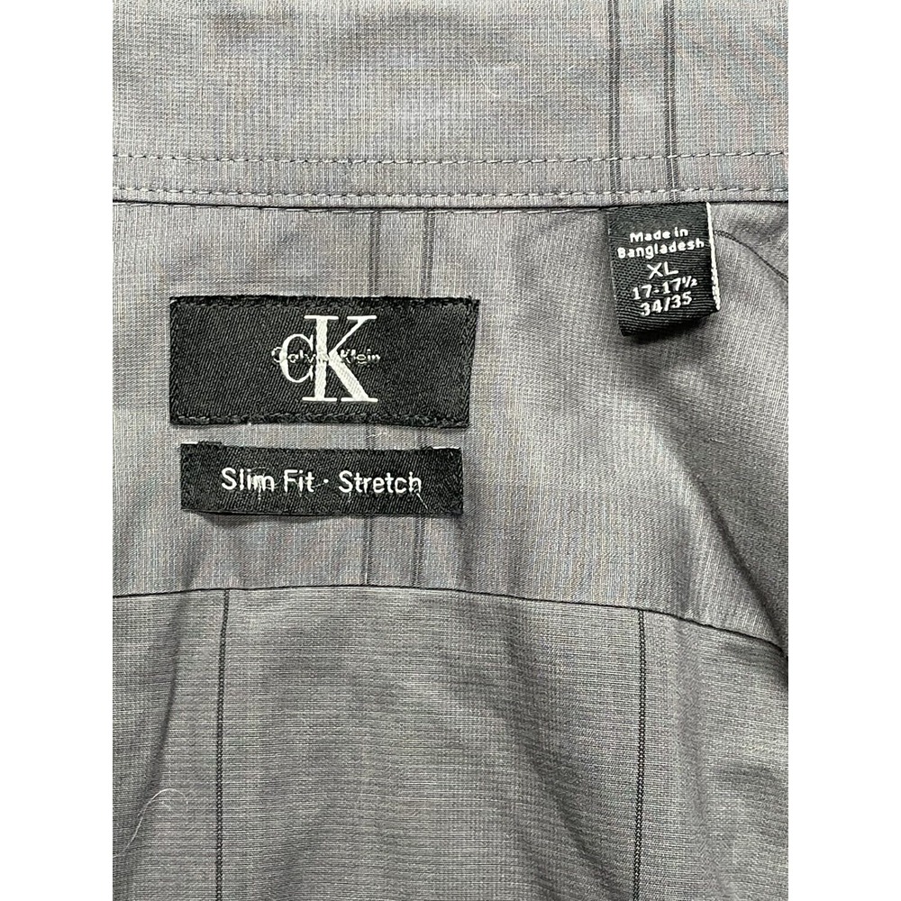 Calvin Klein Button Down Shirt Mens XL Grey Slim Fit Stretch‎ Windowpane - Picture 2 of 12